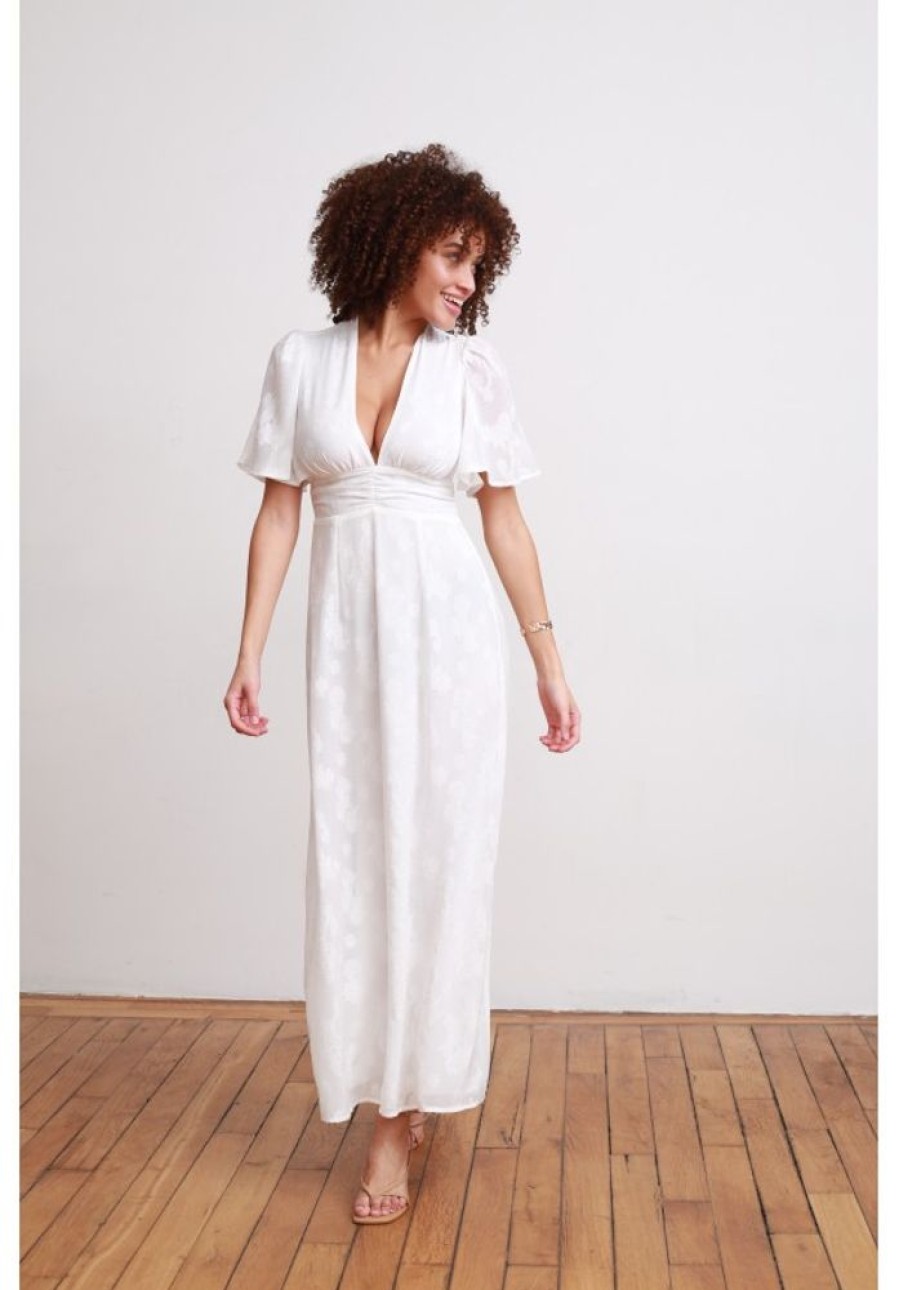 Femme Jane Wood | Robe Gloria Voile Blanc Brode