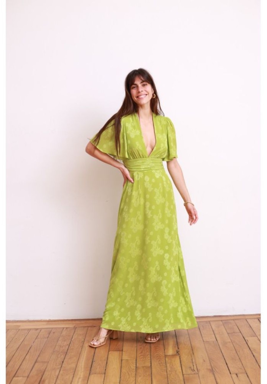 Femme Jane Wood | Robe Gloria Voile Vert Brode