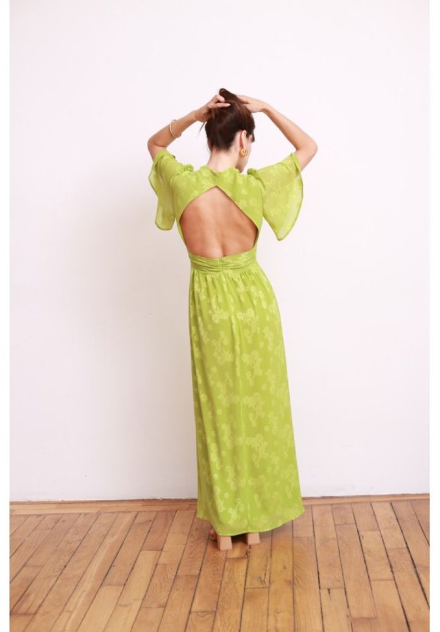 Femme Jane Wood | Robe Gloria Voile Vert Brode